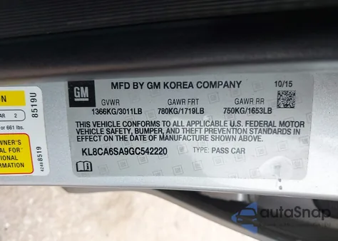 2016 Chevrolet Spark Ls Manual from USA, damaged, VIN KL8CA6SA9GC542220